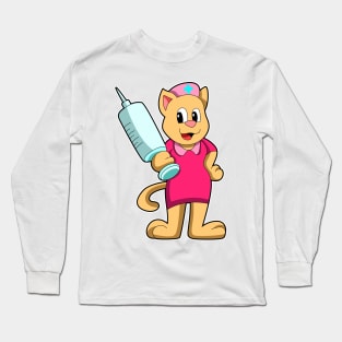 Cat as Nurse with Syringe Long Sleeve T-Shirt